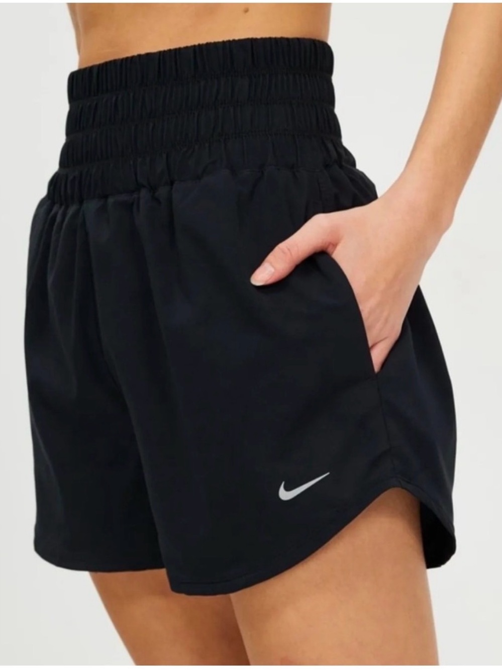 Nike Women's Black Elastic-Waist Running Shorts with Swoosh